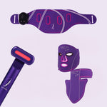 Ultimate-Glow-Bundle-in-purple:-Equinox-Pro-LED-face-and-neck-mask,-Chromaglow-wand-and-red-light-NIR-vibration-belt