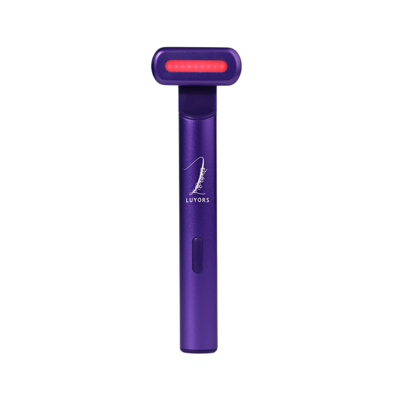 Chromaglow 4-in-1 skincare wand in purple with a red light therapy LED head and Luyors logo