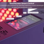 Touchscreen-controls-of-the-6-Wavelength-LED-Therapy-Panel-labeling-mode-selection,-brightness,-timer-and-custom-mode-memory